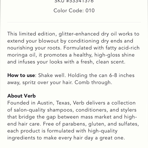 VERB NEW Ghost Dry Oil Disco Edition Hair Glitter All Over Sprakle Spray - Picture 2 of 5